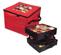 Boîte de rangement pour décorations de Noël conçue pour contenir 48 boules de Noël avec 3 plateaux amovibles et compartiments de séparation (rouge)