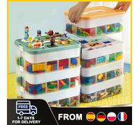 Boîte de rangement pour jouets à 3 niveaux avec couvercle en forme de blocs de construction et plateau amovible, organisateur de blocs de construction classés pour les puzzles des enfants Blue(p)