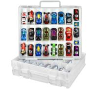 Boîte de rangement pour jouets de voiture compatible avec Hot Wheels / pour voitures Matchbox - Présentoir de transport pour poupées LOL Surprise / Shopkins avec 48 compartiments double face - Blanc