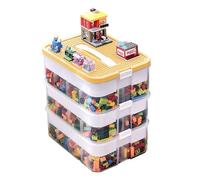 Boîte de rangement pour jouets pour enfants avec couvercle, 3 couches, transparente, empilable, en plastique, avec compartiments de rangement (jaune)