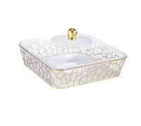 Boîte de rangement pour l'organisation de la cuisine, transparente avec bord doré, assiette à fruits à motif pierre avec couvercle, décoration d'intérieur de luxe légère, plateau de service pour