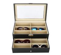 Boîte de rangement pour lunettes de - Étui à lunettes 12 compartiments avec serrure et clé - Boîte à lunettes en cuir synthétique, porte-lunettes - Boîte de présentation