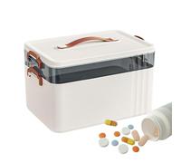 Boîte de rangement pour médicaments à 2 niveaux avec poignée en cuir, organiseur médical portable, grande capacité, idéal pour la maison, le bureau, la voiture ou l'école