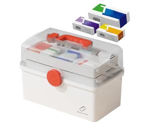 Boîte de rangement pour médicaments avec poignée portable - Protocole de sécurité pour les premiers secours pour une utilisation familiale - Kit de premiers secours à 3 niveaux pour les métiers de