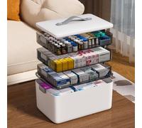 Boîte de rangement pour médicaments MOPUP à quatre compartiments avec poignée de transport, organisateur de médicaments multifonctionnel, boîte de rangement pour l'armoire à pharmacie (Très grand)