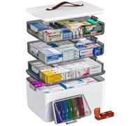 Boîte de rangement pour médicaments MOPUP à quatre compartiments avec poignée de transport, organisateur de médicaments multifonctionnel, boîte de rangement pour l'armoire à pharmacie (Extra large)
