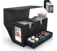 Boîte de Rangement pour MTG - 3-en-1 Cuir PU, Double boîte de Rangement | plateau à dés, fenêtre commandant, 200+ cartes double sleeve, pour CCG TCG,Porte Cartes à Collectionner en Cuir PU Magnétique