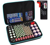 Boîte de rangement pour organisateur de batterie avec testeur de batterie (BT168), support de sac pour piles 152 AA AAA AAAA 9V C D Lithium 3V (Bleu)