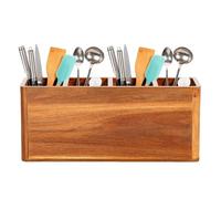 Boîte de rangement pour outils de cuisine - Organiseur rustique antidérapant en bois, système d'égouttoir à couverts, support utilitaire domestique avec trous de séchage | Support de spatule de