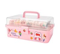 Boîte de rangement pour papeterie, boîte à outils avec poignée, rose, boîte de rangement portable - Organisateur de rangement multicouche transparent multifonction pour étudiants