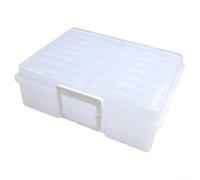 Boîte de rangement pour photos avec 16 pochettes intérieures pour photos de 10 x 15 cm, boîte de rangement transparente en polypropylène avec boucle et poignée, organiseur de photos sans acide