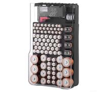 Boîte de rangement pour piles avec testeur, peut contenir 93 piles, couvercle à charnière transparent, intérieur rembourré doux, design montable pour la maison et l'atelier (noir)