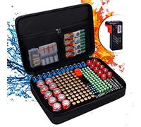 Boîte de rangement pour piles - Résistant au feu - Avec testeur - Peut contenir 216 piles de différentes tailles - Pour AAA, 9 V, C et D - Testeur (sans piles)