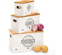 Boîte de rangement pour pommes de terre, set de 3, rangement pour pommes de terre, ail et oignon avec couvercle (blanc)