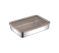 Boîte de rangement pour réfrigérateur en acier inoxydable avec couvercle hermétique en plastique pour fromages et viandes, fond surélevé pour une meilleure hygiène (19,5 x 14 x 4 cm)