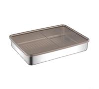 Boîte de rangement pour réfrigérateur en acier inoxydable avec couvercle hermétique en plastique pour fromages et viandes, fond surélevé pour une meilleure hygiène (26,5 x 19,5 x 4,2 cm)