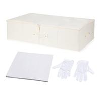 Boîte de rangement pour robe de mariée avec 1 gant en microfibre et 100 feuilles de papier de soie sans acide pour le rangement des robes de mariée (71,1 x 40,9 x 17,8 cm, beige, blanc)