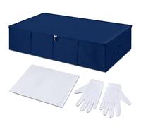 Boîte de rangement pour robe de mariée avec 1 paire de gants en microfibre et 100 feuilles de papier de soie sans acide pour le rangement de robe de mariée (bleu, 71,1 x 40,7 x 17,8 cm)