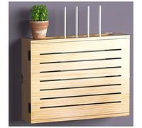 Boîte de rangement pour routeur - Support mural en bois pour câbles de modem, décodeur et cordons d'alimentation - Idéal pour la maison, la chambre à coucher et le salon, Naturel-B, 42,4 x 32,4 x 10