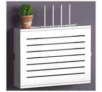 Boîte de rangement pour routeur - Support mural en bois pour câbles modem, décodeur et cordons d'alimentation - Idéal pour la maison, la chambre à coucher et le salon, blanc-a, 42,4 x 32,4 x 10 cm