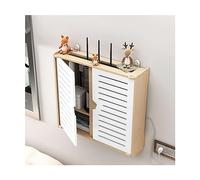 Boîte de rangement pour routeur WiFi - Étagère murale en bois à 2 couches avec porte d'armoire pour la gestion des câbles, cache multiprise décoratif pour décodeur