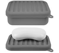 Boîte de Rangement pour Savon de Voyage Linkidea en Silicone, Porte-Savon Compact avec Couche de Drainage, incassable, idéal pour la Salle de Bain et la Salle de Sport (Gris)