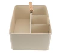 Boîte de Rangement pour Semences de Jardin Métallique à 4 Compartiments | Poignée en Bois, Format 29,5x22,6x20cm, Surface Lisse Blanche, Usage Jardin et Bordure
