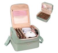 Boîte de rangement pour vernis à ongles, peut contenir 45 bouteilles de vernis à ongles et lampe à ongles, trousse de voyage pour nail tech et outils de manucure (vert, 69 emplacements)