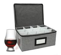 Boîte de rangement pour verres à whisky, avec 12 séparateurs et poignées recouvertes de tissu Oxford épais pour protéger les verres à vin ou à cocktail, gris