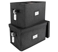Boîte de Rangement pour Vinyles 7"/45 RPM, Étui avec Couvercle pour Jusqu'à 80 Albums, Caisse pour CD et Collection Musicale, Organisateur Pliable de Type Dossier avec Poignée (noir, lot de 2)
