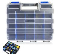 Boîte de rangement pour vis double face, 34 compartiments, boîte de rangement pour petites pièces, avec séparateurs amovibles, boîte de rangement pour clous, vis, perles, artisanat (bleu)