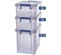 Lot de 3 Boîtes de rangement Professionnelles 1 x 18,5 litres / 2 x 10 litres