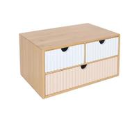 Boîte de rangement Relaxdays, bambou et MDF, 3 tiroirs, H x L x P : 15 x 30 x 20 cm, organiseur de bureau, blanc/rose