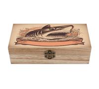 Boîte de rangement rétro en bois avec poster de requin élégant et rétro