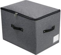 Boîte De Rangement Rigide En Tissu Pliable Avec Couvercle À Glissière,Poignée,Organisateur De Panier De Rangement De Literie Pour Étagère De Garde-Robe,44x33x31cm,Gris Noir
