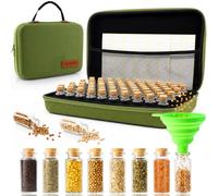 Boîte de rangement robuste à 80 emplacements avec design vintage classique | Kit d'économie de graines de jardin avec bouteilles en verre bouchées en liège, étiquettes autocollantes et entonnoir pliable