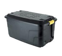 Strata Mallette de rangement robuste avec couvercle et roulettes - 110 l - 77 x 42 x 54 cm - Noir