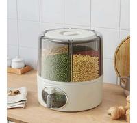 Boîte de rangement rotative à 360° pour céréales, distributeur de riz transparent à 6 compartiments avec sortie en un clic, organiseur hermétique pour riz, légumineuses, haricots rouges et
