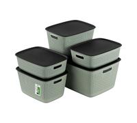 Boîte de rangement set de 5 boîtes décoratives - 1x 45 litres, 2x 10 litres, 2x 17 litres - Panier de rangement Bac en plastique BPA Free Paniers de rangement Récipients, Vert