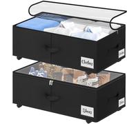 Boîte de rangement sous le lit avec roulettes à rotation à 360°, lot de 2 XXL, 60 L, boîte de rangement sous le lit avec couvercle transparent, montage rapide, boîte de rangement pour couettes