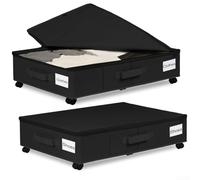 Boîte de rangement sous le lit avec roulettes à roulement fluide, pliable et anti-poussière en tissu Oxford 600D pour vêtements, chaussures et jouets (noir) Grande taille