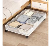 Boîte de rangement sous le lit avec roulettes, grande poubelle en métal de 12 cm à bord surélevé pour vêtements, chaussures, chambre à coucher, organisation et économie d'espace (blanc)