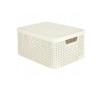 Boîte de Rangement Style 18L - Aspect Rotin Texturé - Pour Chambre, Salon, Salle de Bain, Buanderie - 39,7x29x18,7 cm - Ivoire - 70 % Recyclé