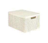 Boîte de Rangement Style 30L - Aspect Rotin Texturé - Pour Chambre, Salon, Salle de Bain, Buanderie - 44,5x33x24,8 cm - Ivoire - 70 % Recyclé