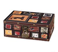 Boîte de rangement sur le thème du patrimoine chinois en bois naturel et cuir avec couvercle de protection et mécanisme de verrouillage fonctionnel (D 23,6 x 17 x 9)