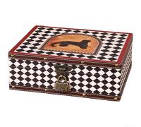 Boîte de rangement sur le thème du patrimoine chinois en bois naturel et cuir avec couvercle de protection et mécanisme de verrouillage fonctionnel (B 27 x 22 x 9,5)