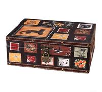 Boîte de rangement sur le thème du patrimoine chinois en bois naturel et cuir avec couvercle de protection et mécanisme de verrouillage fonctionnel (D 32 x 24 x 12)