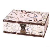 Boîte de rangement sur le thème du patrimoine chinois en bois naturel et cuir avec couvercle de protection et mécanisme de verrouillage fonctionnel (C 27 x 22 x 9,5)