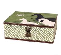 Boîte de rangement sur le thème du patrimoine chinois en bois naturel et cuir avec couvercle de protection et mécanisme de verrouillage fonctionnel (A 32 x 24 x 12)