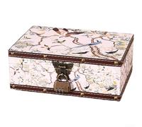 Boîte de rangement sur le thème du patrimoine chinois en bois naturel et en cuir avec couvercle de protection et mécanisme de verrouillage fonctionnel (C 23,6 x 17 x 9)